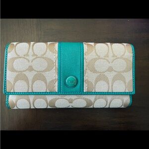 Coach Cream and Green Wallet